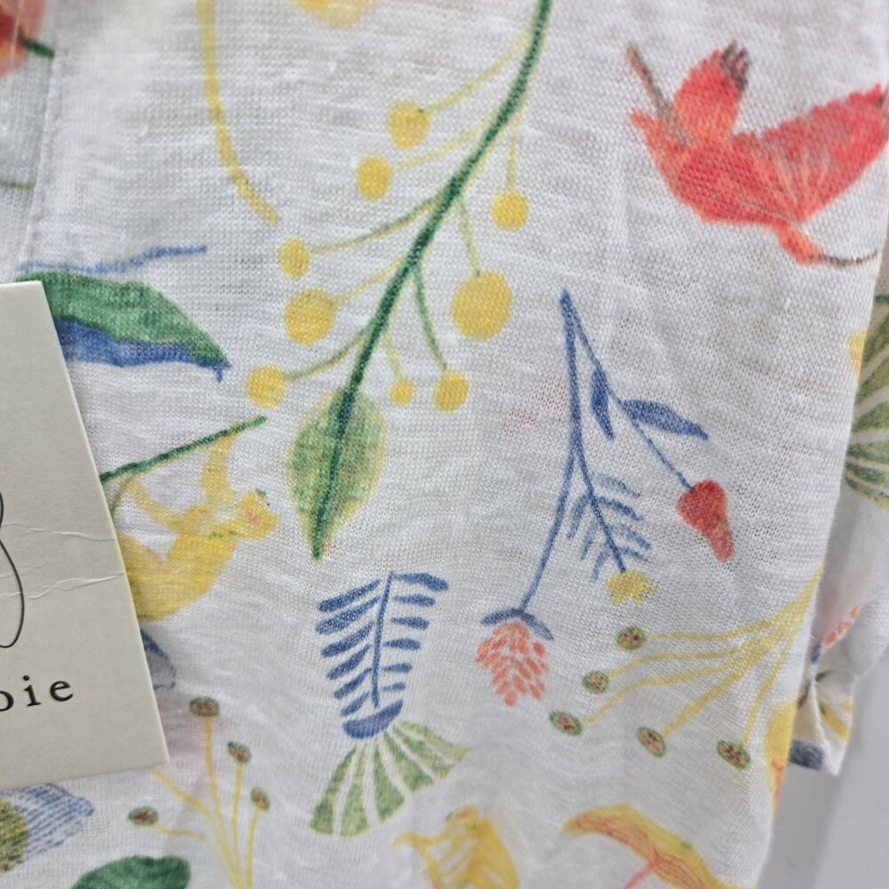 Joie White 100% Linen Tropical Print Monkey Pullover Cap Sleeve Top Small - Picture 3 of 10